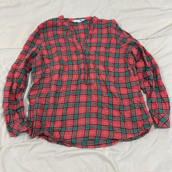 Riders by Lee Plaid ¾ Sleeve Button-Up Blouse – Red & Green, Size L - Picture 1 of 2